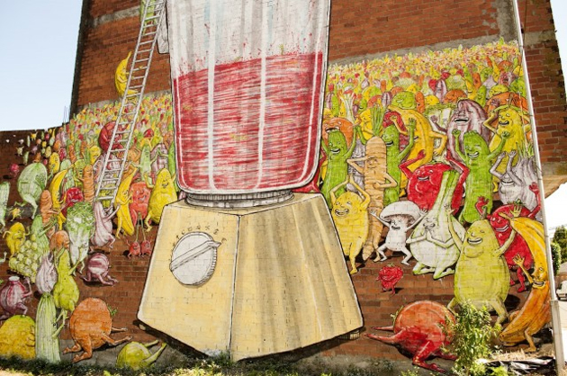 blu street art veggie mural