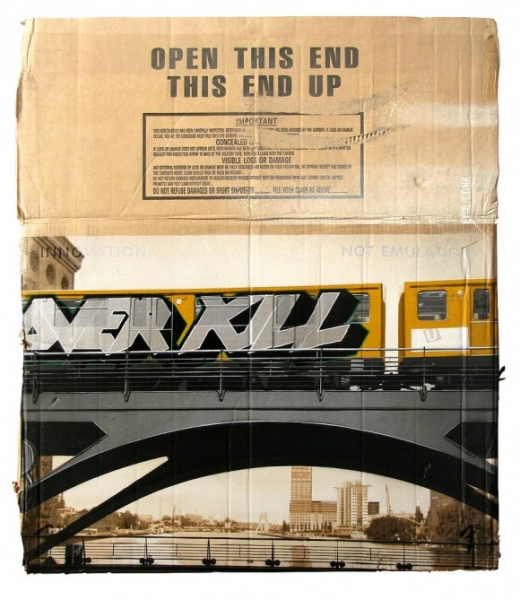 evol train graffiti cardboard