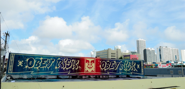 risk obey graffiti rooftop