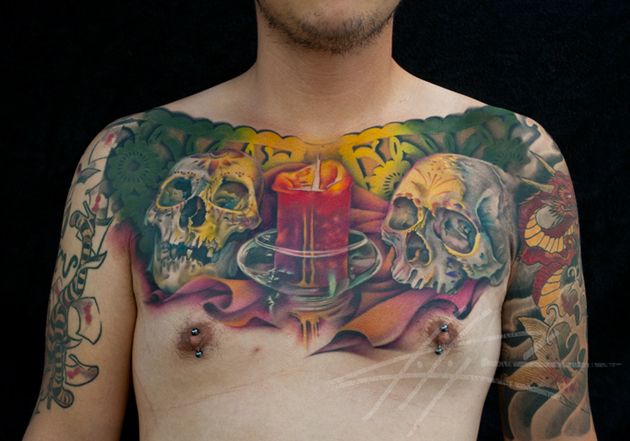 Skull Chest Piece Tattoo